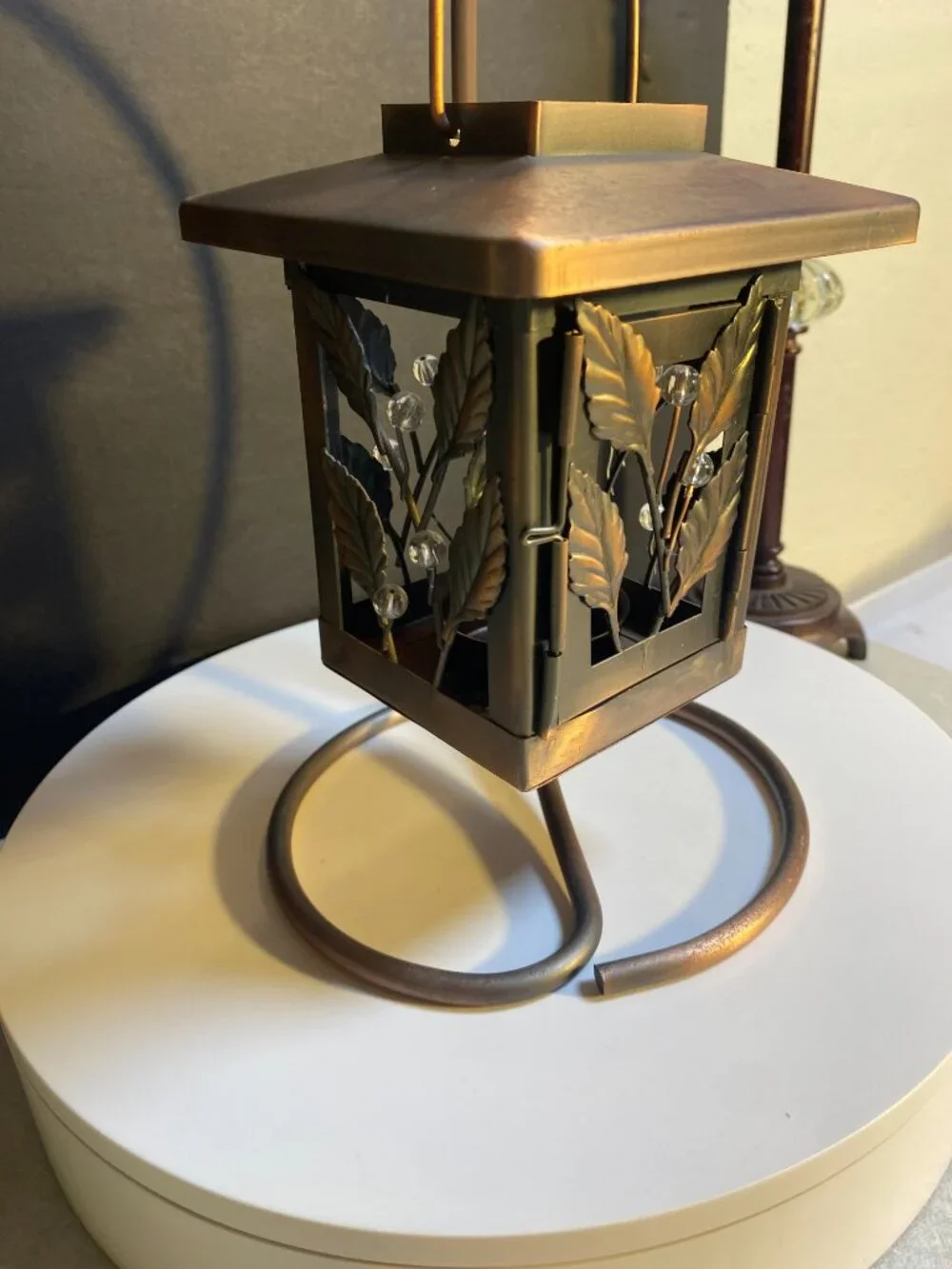 Decorative Metal Lantern Tea Light Candle Holder with Stand | Leaf & Glass